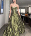 Pretty Forest Green A-Line Long Formal Prom Dresses With Silver Beads Sweet Strapless Satin Formal Evening Dresses