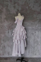 Pretty Irregular Ruffled Suspender Formal Prom Dresses With Detachable Rose Long Birthday Dresses For Women