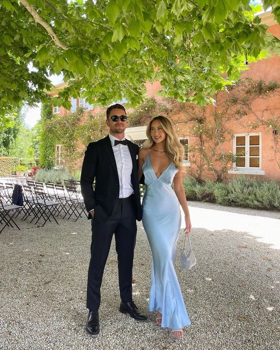 Simple Light Blue Long Formal Prom Dresses Main image