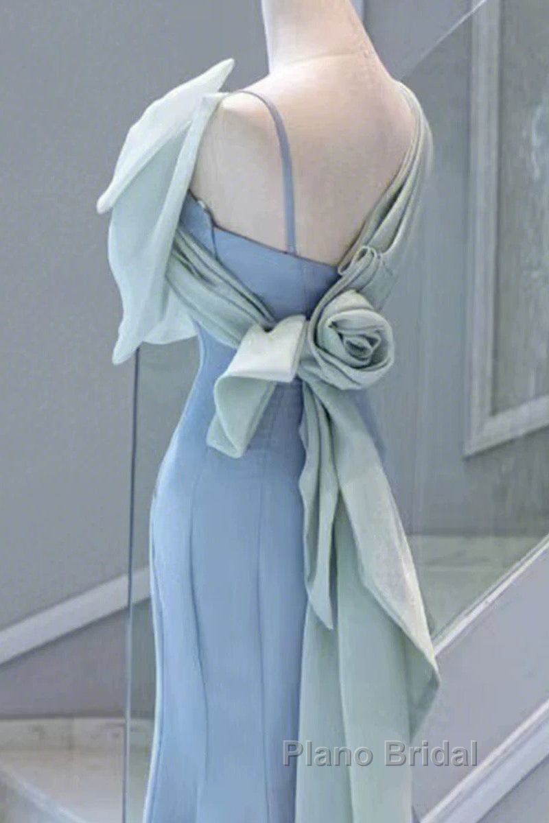 Pretty Mermaid Blue Satin Long Evening Dresses Formal Prom Dresses Secondary image
