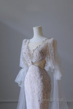 Pretty Mermaid Long Sleeves Pink Formal Prom Dresses Evening Gowns