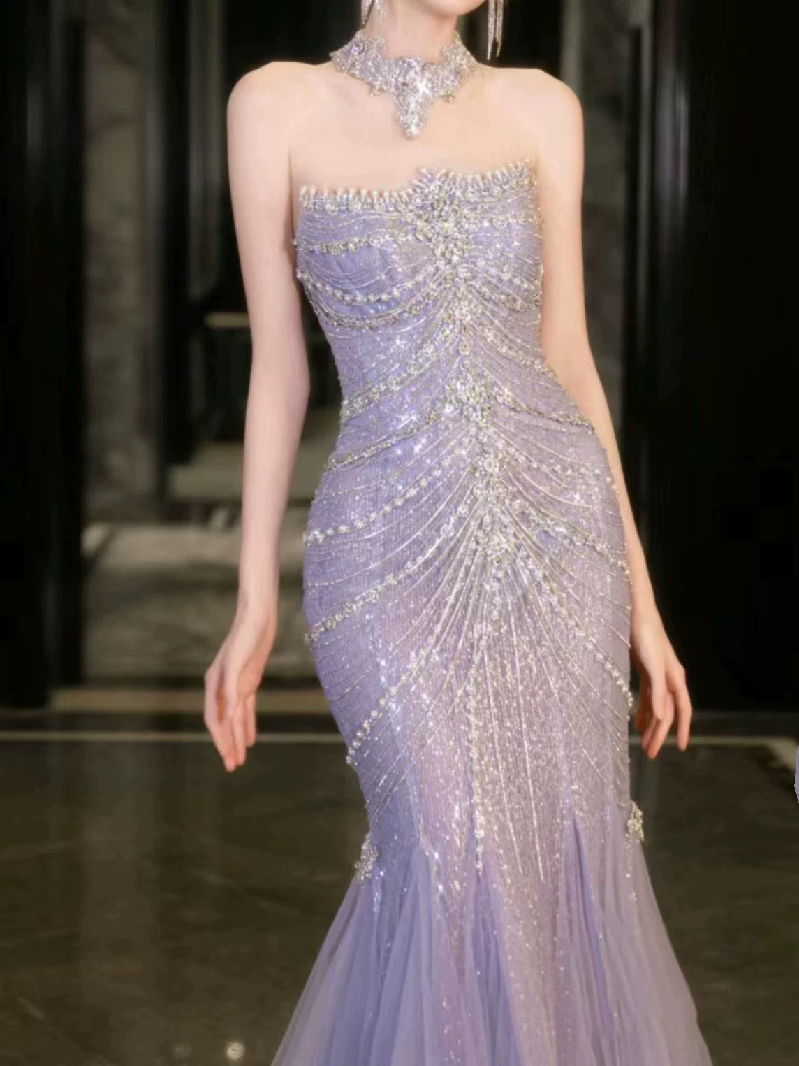 Pretty Mermaid Off The Shoulder Blue Tulle Silver Beads Long Formal Prom Dresses Formal Evening Dresses