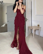 Pretty Mermaid Off The Shoulder Burgundy Slit Long Prom Dresses Formal Evening Dress