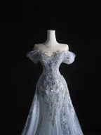 Pretty Mermaid Off The Shoulder Beads Long Formal Prom Dresses Formal Evening Dresses
