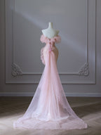 Pretty Mermaid Off The Shoulder Pink Sequin Long Formal Prom Dresses Formal Evening Gowns