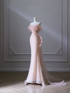 Pretty Mermaid Off The Shoulder Pink Sequin Long Formal Prom Dresses Formal Evening Gowns