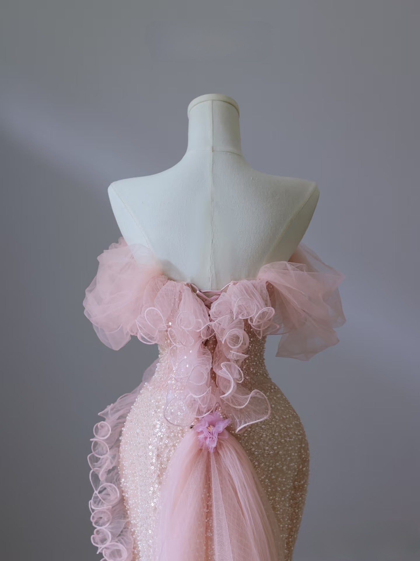 Pretty Mermaid Off The Shoulder Pink Sequin Long Formal Prom Dresses Formal Evening Gowns