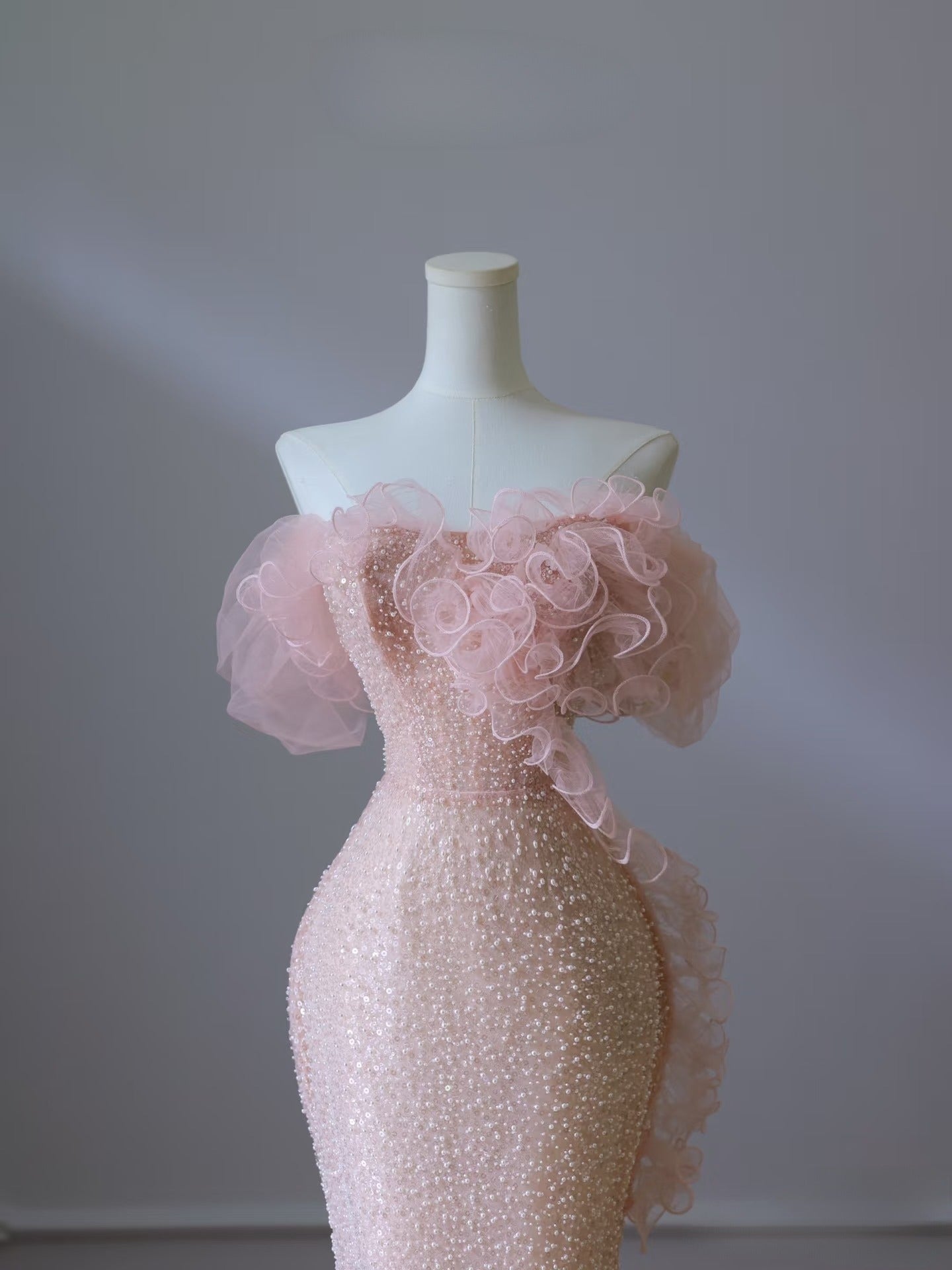 Pretty Mermaid Off The Shoulder Pink Sequin Long Formal Prom Dresses Formal Evening Gowns