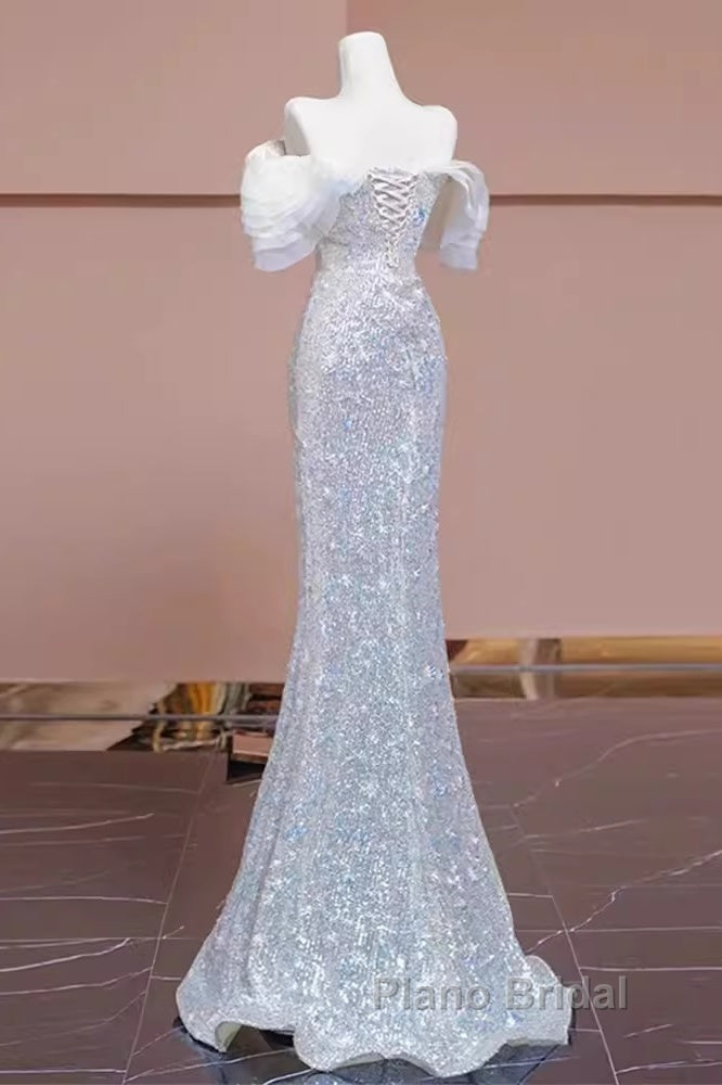 Pretty Mermaid Off The Shoulder Sequin Long Evening Party Dresses Formal Prom Dresses