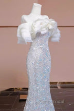 Pretty Mermaid Off The Shoulder Sequin Long Evening Party Dresses Formal Prom Dresses