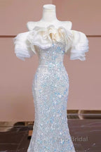 Pretty Mermaid Off The Shoulder Sequin Long Evening Party Dresses Formal Prom Dresses