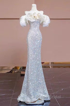 Pretty Mermaid Off The Shoulder Sequin Long Evening Party Dresses Formal Prom Dresses