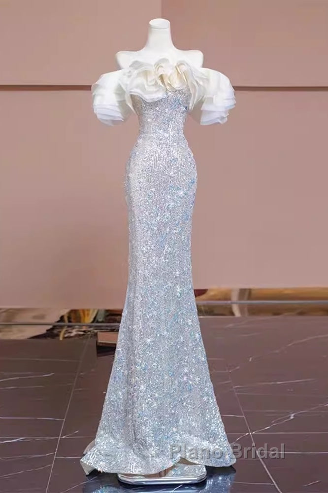 Pretty Mermaid Off The Shoulder Sequin Long Evening Party Dresses Formal Prom Dresses