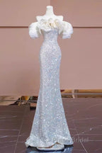 Pretty Mermaid Off The Shoulder Sequin Long Evening Party Dresses Formal Prom Dresses