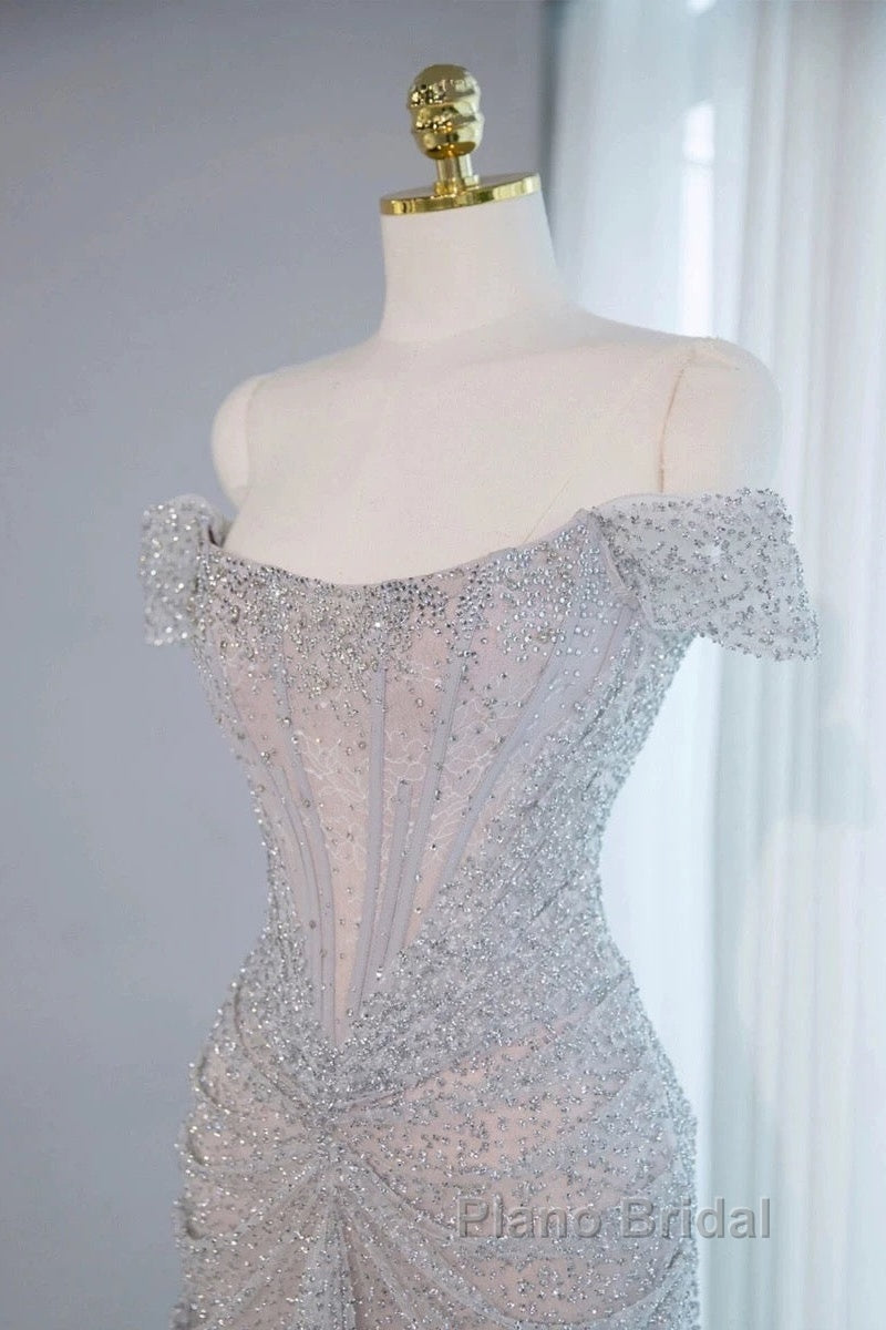 Pretty Mermaid Off The Shoulder Silver Sequin Evening Dresses Formal Prom Dresses Secondary image