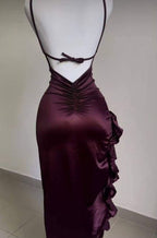 Pretty Mermaid Spaghetti Straps Burgundy Backless Formal Prom Dresses Party Dresses