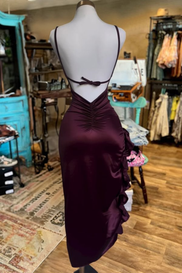 Pretty Mermaid Spaghetti Straps Burgundy Backless Formal Prom Dresses Party Dresses
