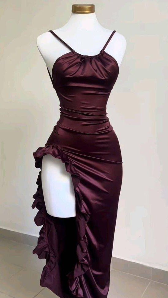 Pretty Mermaid Spaghetti Straps Burgundy Backless Formal Prom Dresses Party Dresses Main image