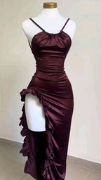 Pretty Mermaid Spaghetti Straps Burgundy Backless Formal Prom Dresses Party Dresses