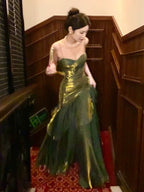 Pretty Mermaid Spaghetti Straps Olive Green Long Formal Prom Dresses Formal Evening Gowns
