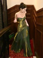Pretty Mermaid Spaghetti Straps Olive Green Long Formal Prom Dresses Formal Evening Gowns