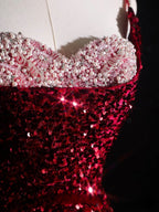 Pretty Mermaid Spaghetti Straps Sequin Beads Burgundy Long Formal Prom Dresses Formal Evening Dresses