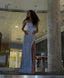 Pretty Mermaid Spaghetti Straps Sequin Slit Blue Long Formal Prom Dresses Party Dresses