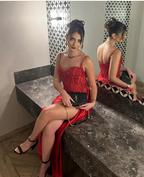 Pretty Mermaid Spaghetti Straps Slit Red Satin Formal Prom Dresses Long Party Dresses
