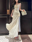 Pretty Mermaid Spaghetti Straps White Satin Prom Dresses Long Evening Gowns