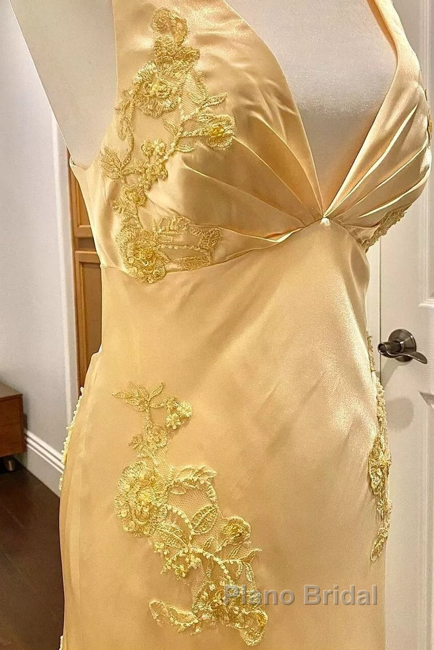 Pretty Mermaid Spaghetti Straps Yellow Backless Long Party Dresses Formal Prom Dresses Secondary image