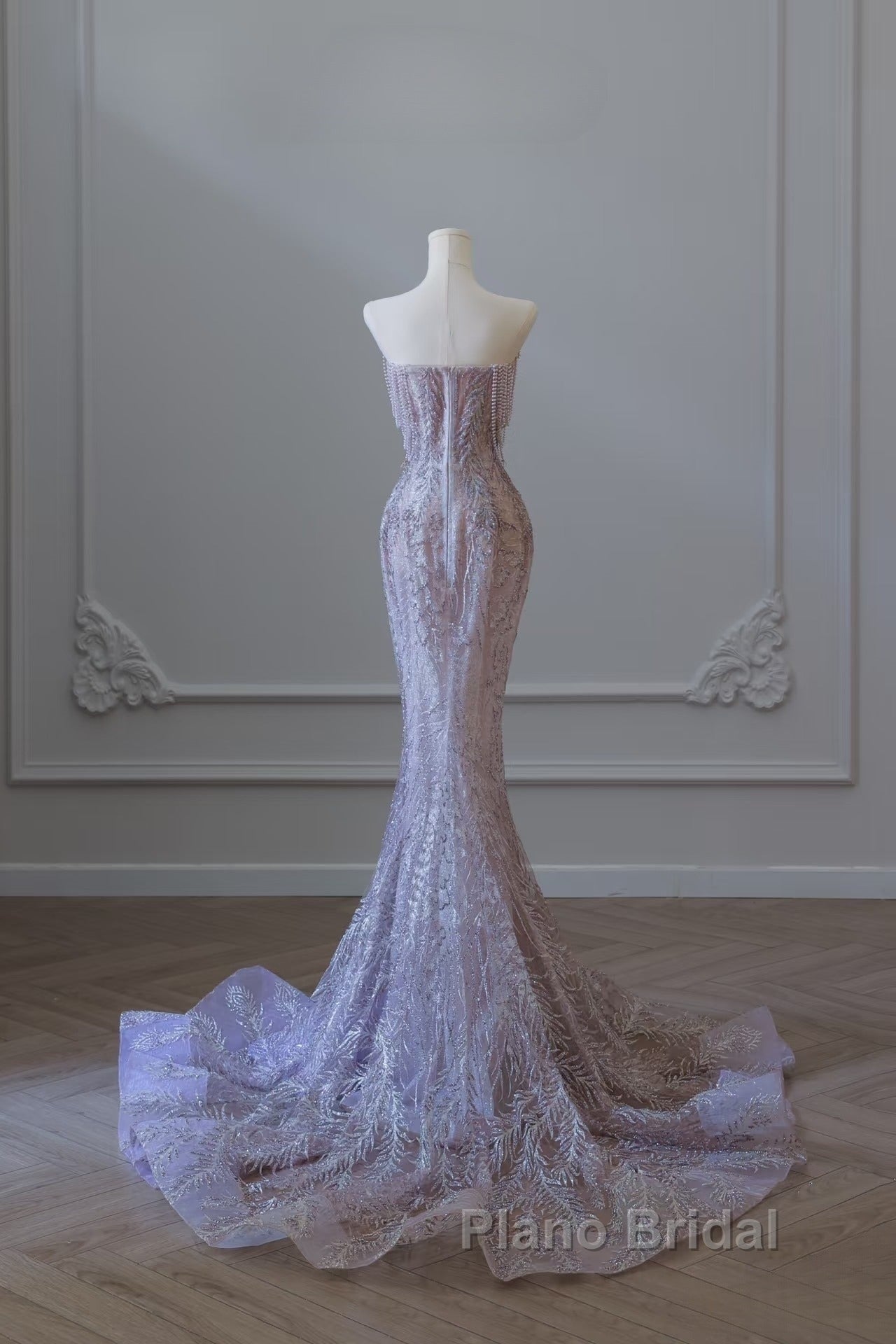 Pretty Mermaid Strapless Lilac Sequin Beads Long Formal Prom Dresses Formal Evening Dresses