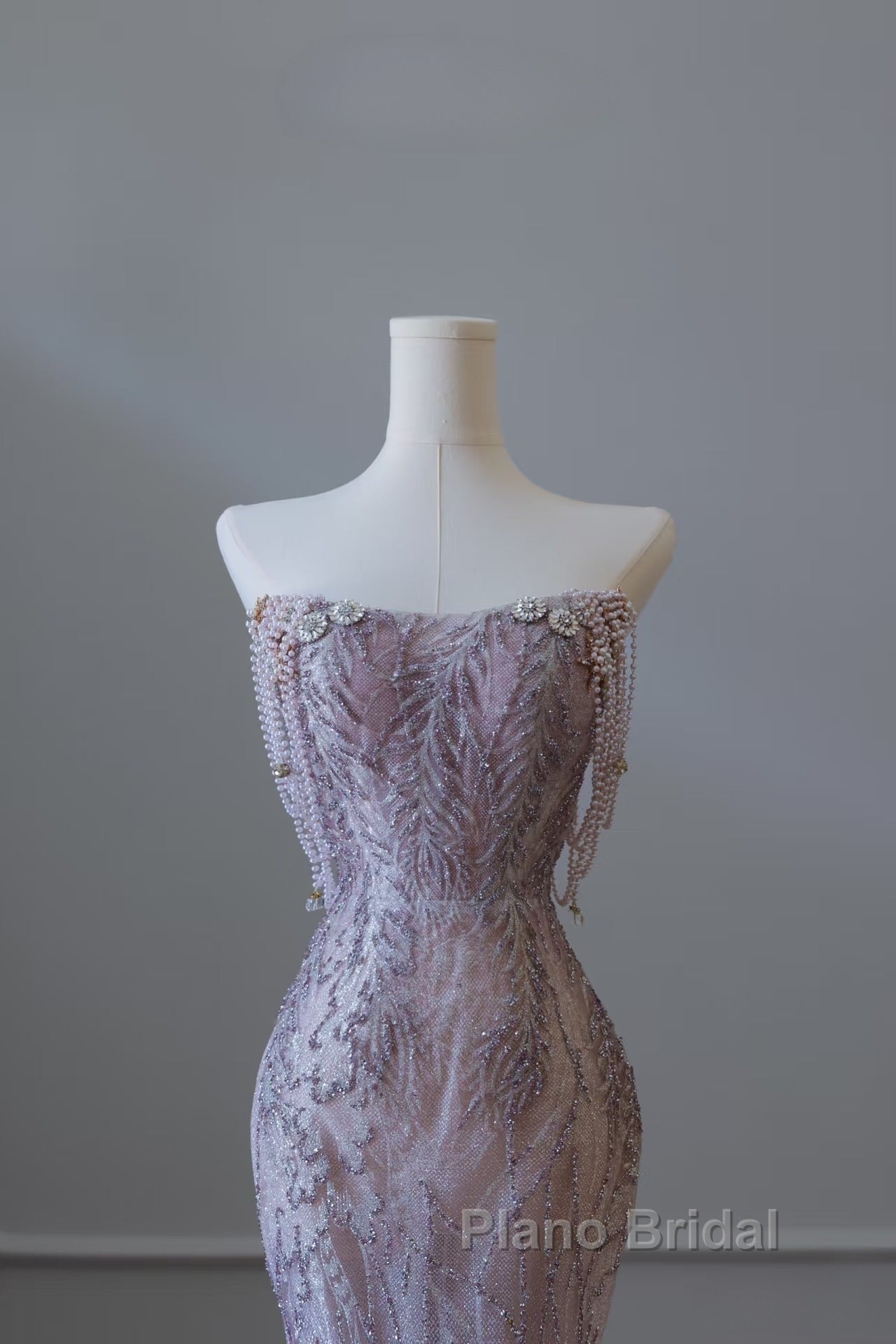 Pretty Mermaid Strapless Lilac Sequin Beads Long Formal Prom Dresses Formal Evening Dresses
