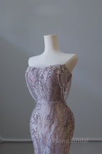 Pretty Mermaid Strapless Lilac Sequin Beads Long Formal Prom Dresses Formal Evening Dresses