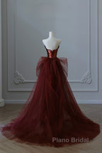 Pretty Mermaid Strapless Sequin Long Burgundy Ruffles Long Formal Prom Dresses Formal Evening Dresses