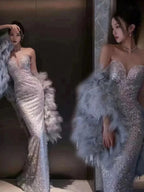 Pretty Mermaid Sweetheart Sequin Long Formal Evening Dresses Formal Prom Dresses Birthday Outfits