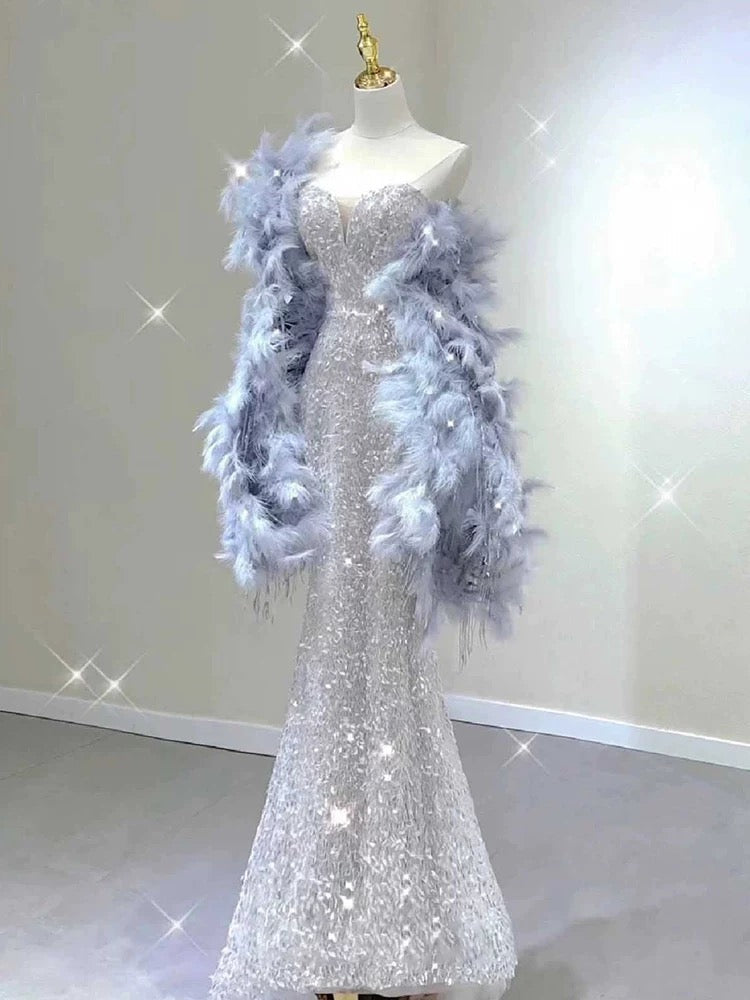 Pretty Mermaid Sweetheart Sequin Long Formal Evening Dresses Formal Prom Dresses Birthday Outfits