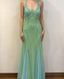 Pretty Mermaid V neckline Green Floor Length Prom Dresses With Beads