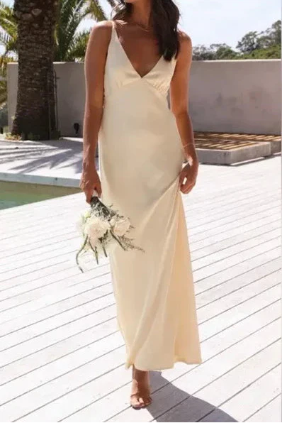 Pretty Mermaid V Neckline Long Yellow Satin Party Dresses Formal Prom Dresses