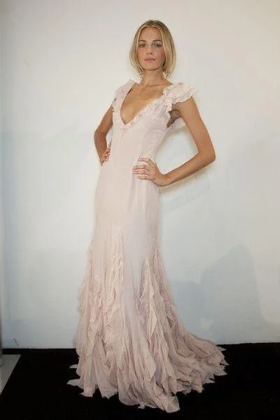 Pretty Mermaid V Neckline Long Chiffon Formal Prom Dresses Formal Evening Dresses