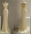 Pretty Mermaid V Neckline Yellow Satin Formal Prom Dresses With Ruffle Long Formal Evening Dresses