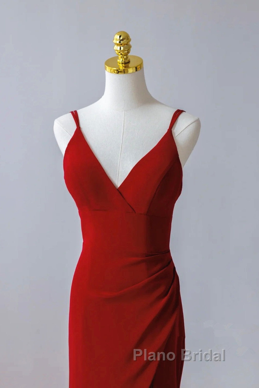 Pretty Red Mermaid Straps Long Evening Dresses With Leg Slit, Red Formal Prom Dresses