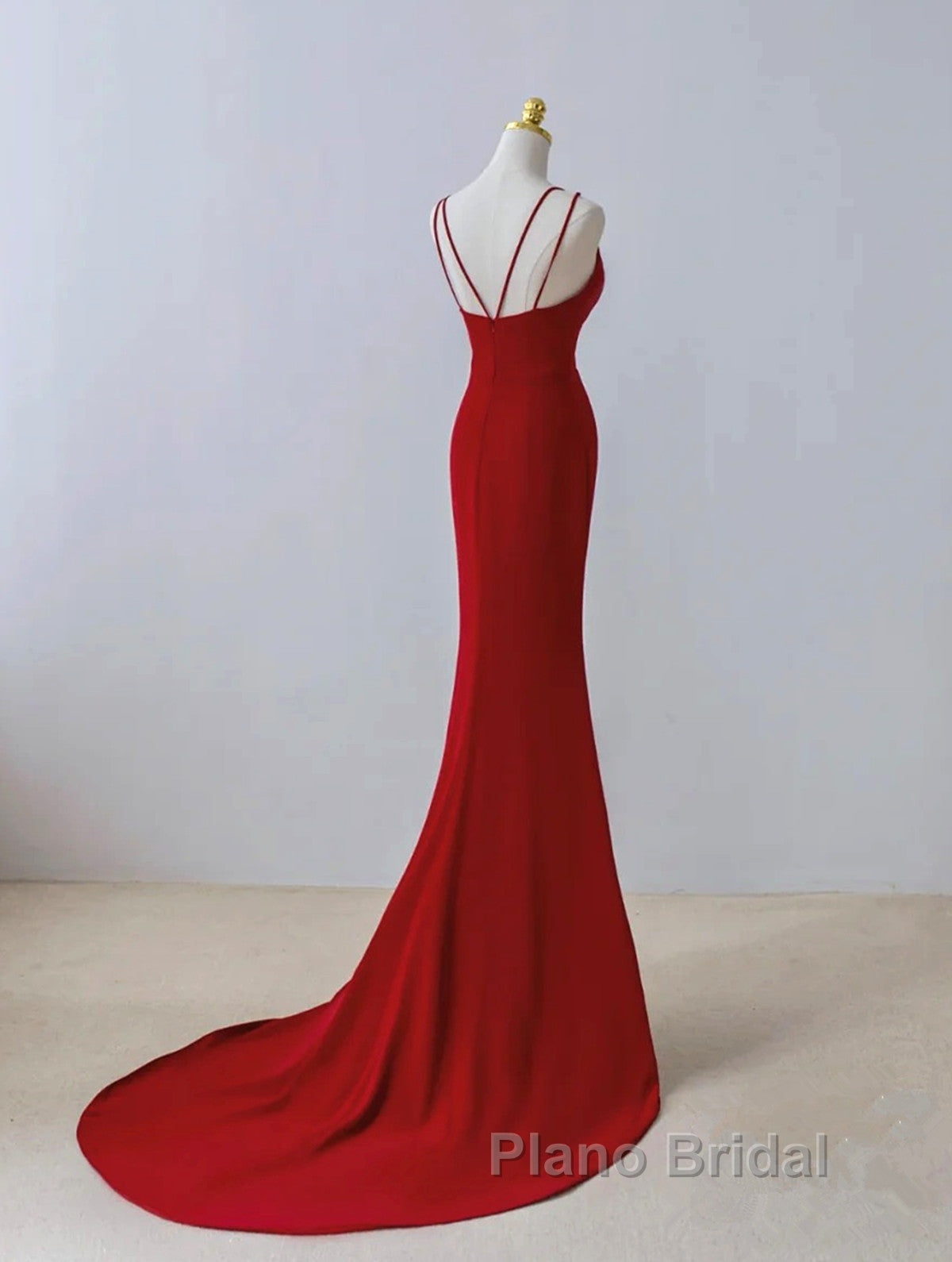 Pretty Red Mermaid Straps Long Evening Dresses With Leg Slit, Red Formal Prom Dresses