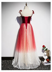 Pretty Red Tulle with Sequins Long Party Gown, Red Formal Dress