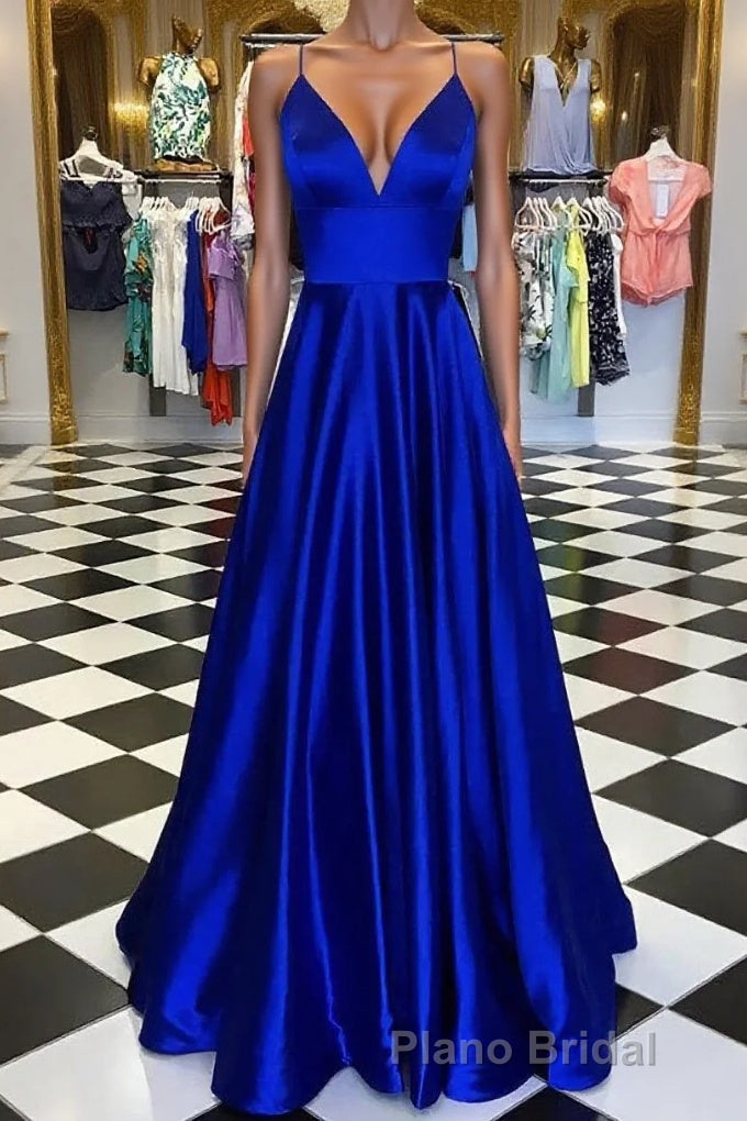 Pretty Royal Blue A-line Spaghetti Straps Formal Prom Dresses, Evening Dresses Main image
