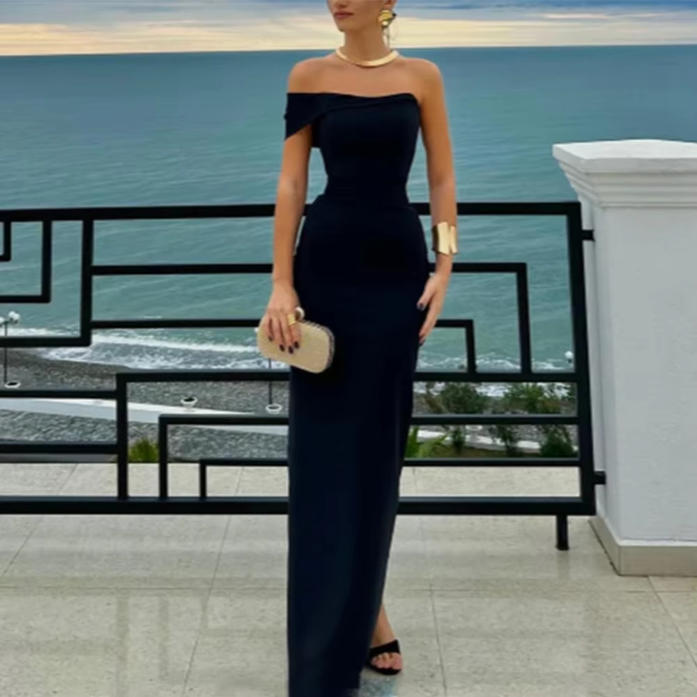 Pretty Sheath Off The Shoulder Black Long Formal Prom Dresses Party Dresses Secondary image