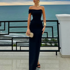 Pretty Sheath Off The Shoulder Black Long Formal Prom Dresses Party Dresses