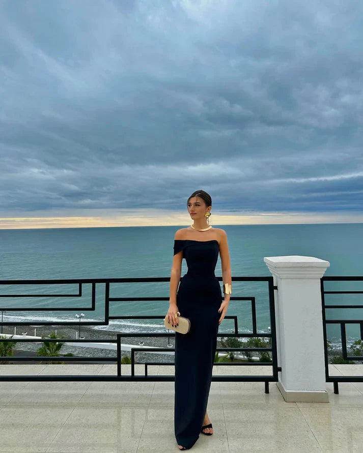 Pretty Sheath Off The Shoulder Black Long Formal Prom Dresses Party Dresses