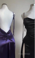 Pretty Sheath Spaghetti Straps Floor Length Ruffles Grape Slit Formal Prom Dresses
