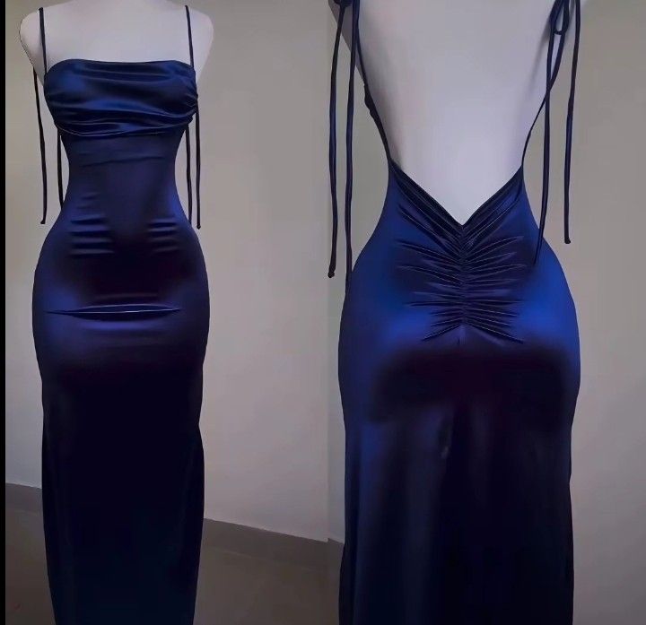 Pretty Sheath Spaghetti Straps Floor Length Ruffles Royal Blue Formal Prom Dresses