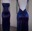 Pretty Sheath Spaghetti Straps Floor Length Ruffles Royal Blue Formal Prom Dresses